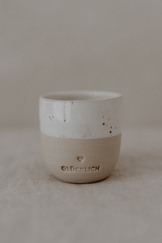 Steingut Becher Espresso Glcklich