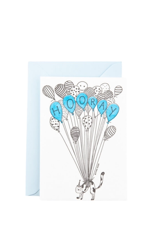 Karte mit Umschlag HOORAY BALOON CAT