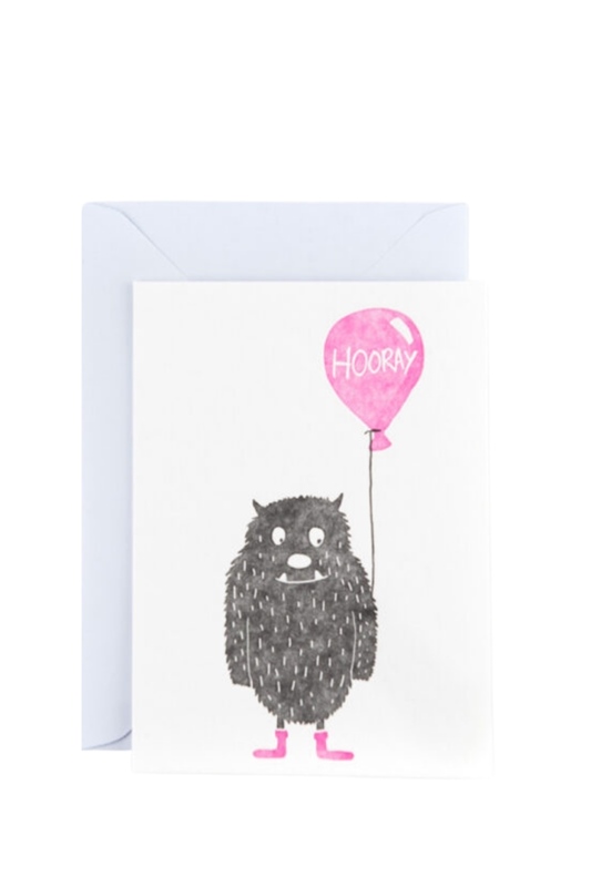 Karte mit Umschlag HOORAY MONSTER PINK