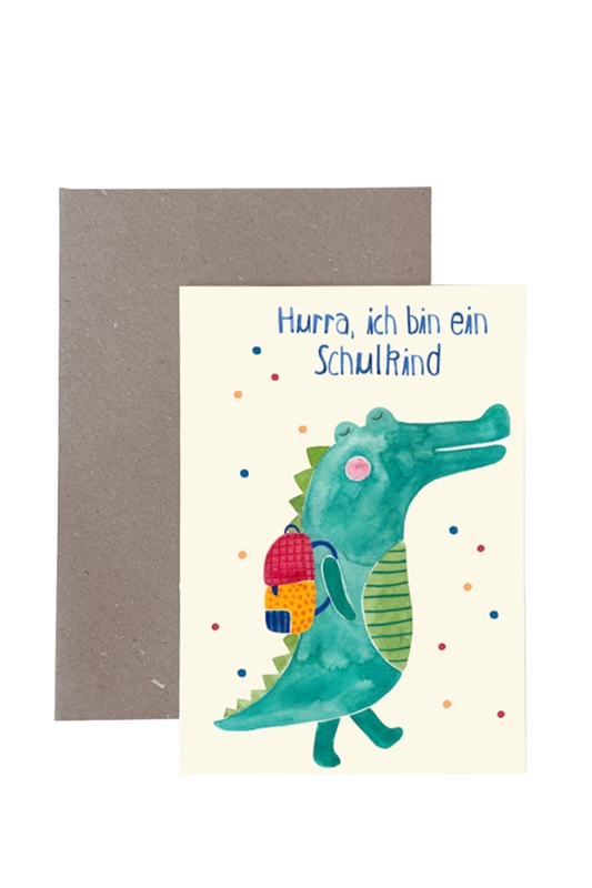 Klappkarte SCHULKIND KROKODIL