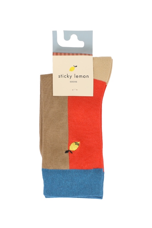 Sticky Lemon Socken Colourblocking RED + BEIGE