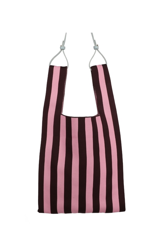 Sticky Sis Club Tasche „Knitted Stripes“ CHOCO + BUBBLEGUM