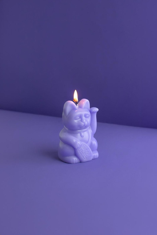 Winkekatze Kerze LILA